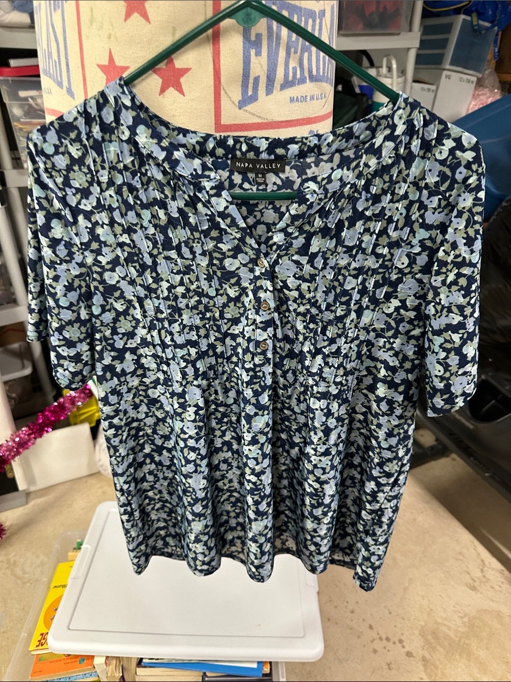 Women's Navy Blue Floral Button-Front Top